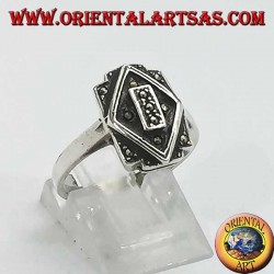 Silver ring, overlapping rectangle and rhombus in marcasite