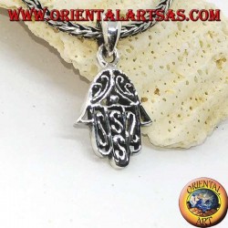 Silberanhänger Hand von Fatima mit arabischen Verzierungen durchbohrt