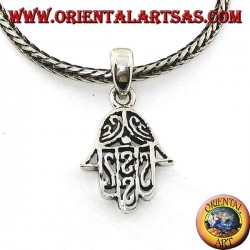 Silver pendant hand of Fatima pierced with arabic decorations