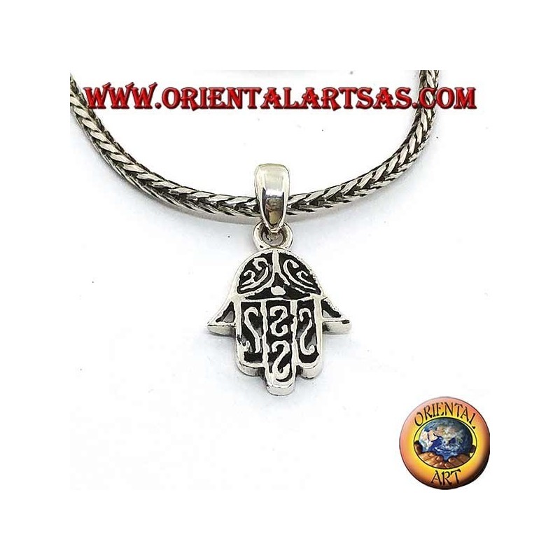 Silver pendant hand of Fatima pierced with arabic decorations