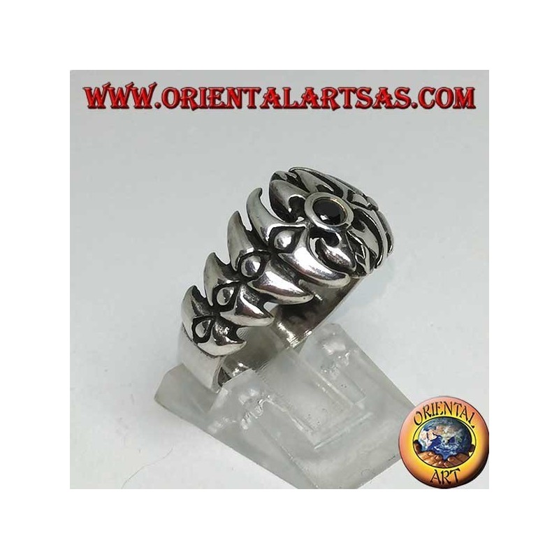 Silberner Rückenring mit rundem Onyx