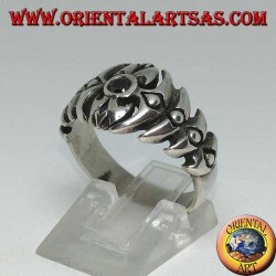 Anillo de plata de espina con ónix redondo