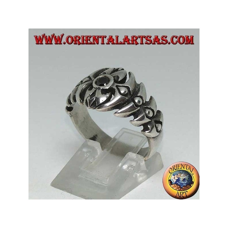 Anello in argento a spina dorsale con onice tonda