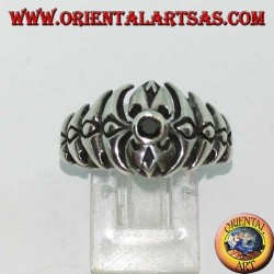 Anillo de plata de espina con ónix redondo