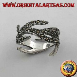 Silver ring, cat with marcasite ball