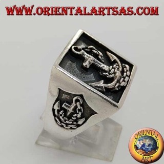 Anello in argento sigillo quadrato con àncora
