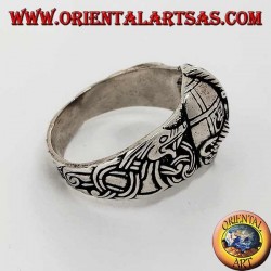 Silver ring in the shape of a helmet with Celtic engravings