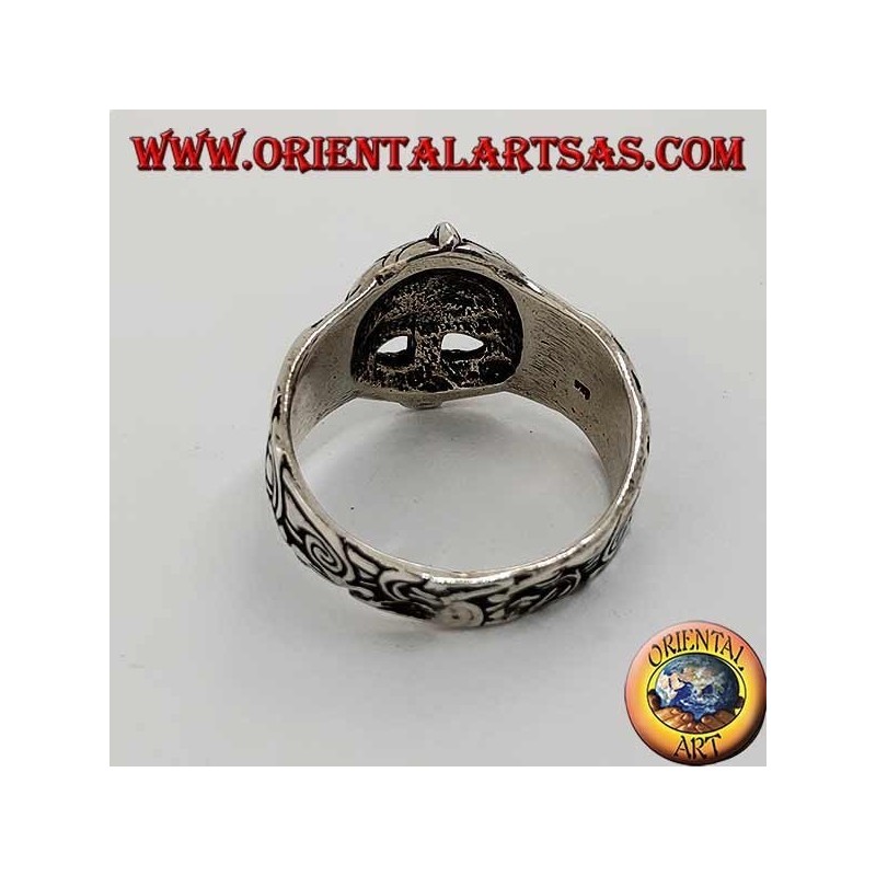 Silver ring in the shape of a helmet with Celtic engravings