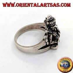 Silver ring with seated Ganesh and ruby on the head