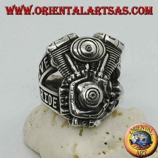 Silver ring, Harley Davidson engine "LIVE TO RIDE"