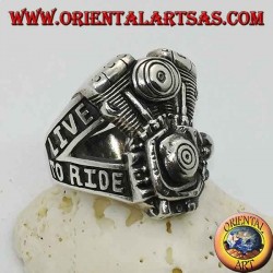 Silver ring, Harley Davidson engine "LIVE TO RIDE"
