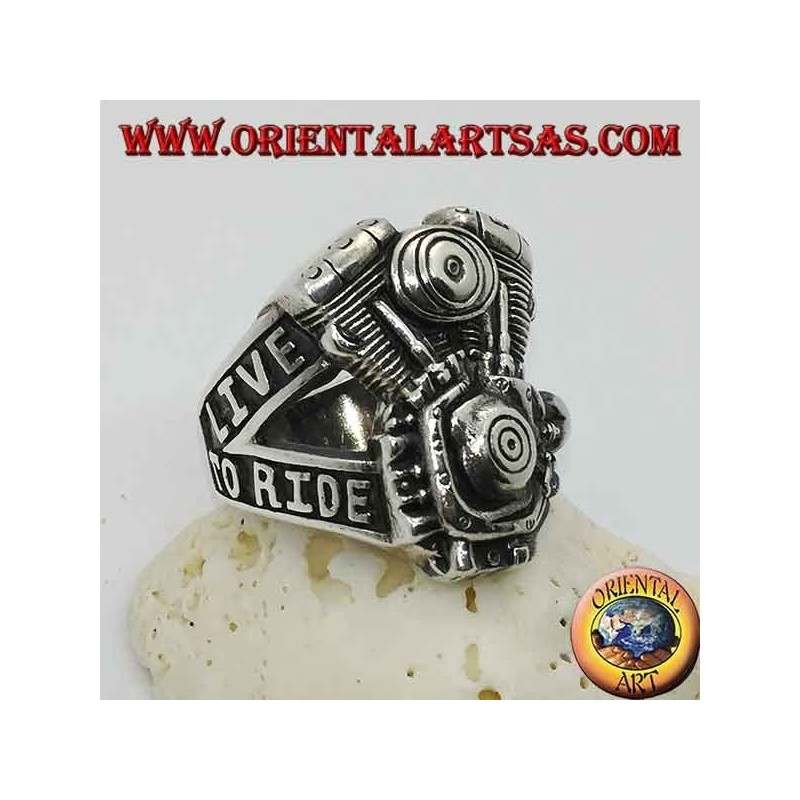 Silver ring, Harley Davidson engine "LIVE TO RIDE"
