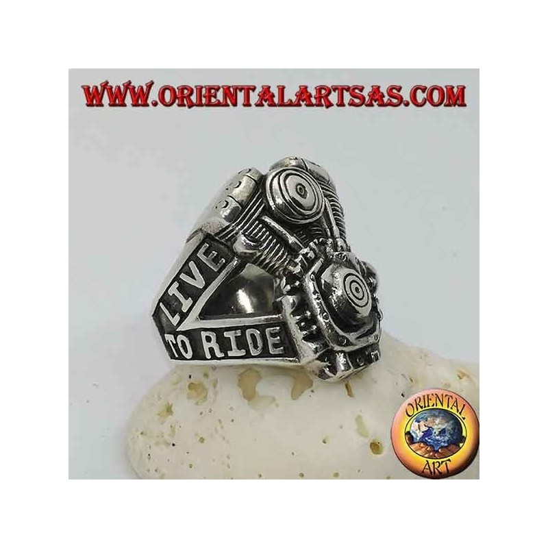 Silver ring, Harley Davidson engine "LIVE TO RIDE"