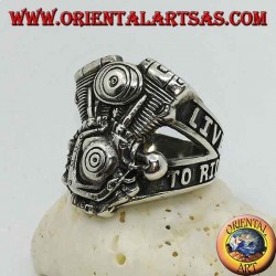Silberring, Harley Davidson Motor "LIVE TO RIDE"