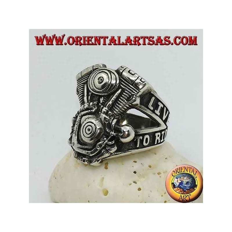 Silberring, Harley Davidson Motor "LIVE TO RIDE"