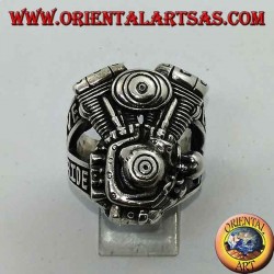 Anillo de plata, motor Harley Davidson "LIVE TO RIDE"