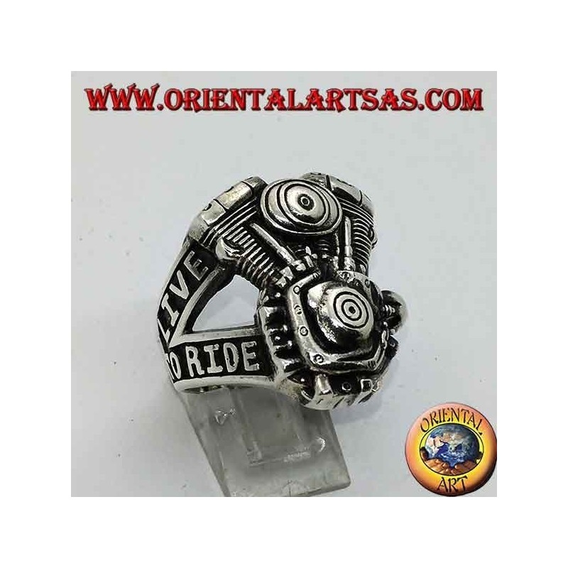 Silver ring, Harley Davidson engine "LIVE TO RIDE"
