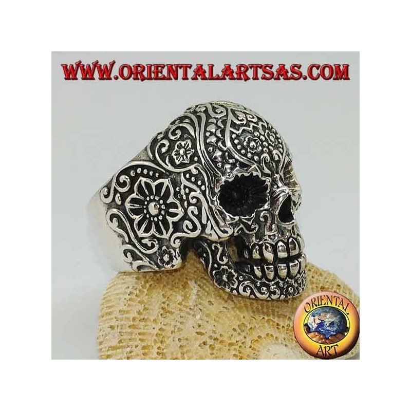 Bague argent tête de mort mexicaine