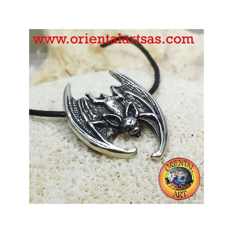 Bat pendant with head down silver