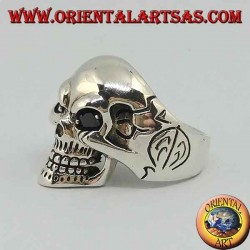 Silver skull ring with black spinel eyes