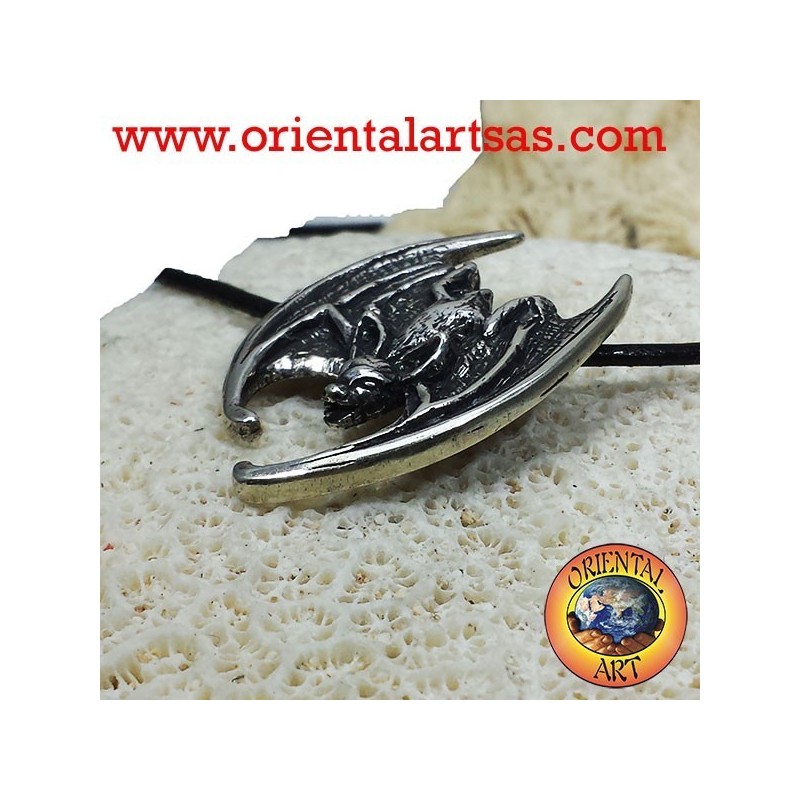 Bat pendant with head down silver