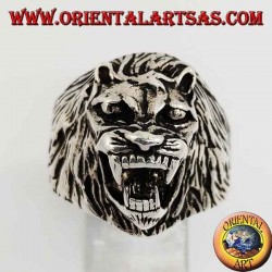 Silver ring, lion's head growling