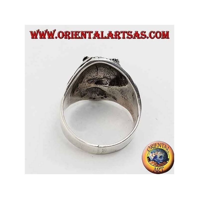 Bague en argent, grognement de tête de lion
