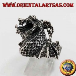 Silver ring in the shape of a dragon flamethrower
