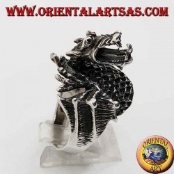 Silver ring in the shape of a dragon flamethrower