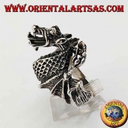 Silver ring in the shape of a dragon flamethrower