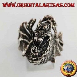 Silver ring in the shape of a dragon flamethrower