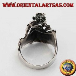 Silver ring in the shape of a dragon flamethrower