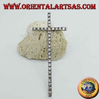 Ciondolo in argento rodiato croce grande con Zirconi incastonati
