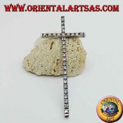 Colgante de plata chapada en rodio con cruz grande y circonitas incrustadas