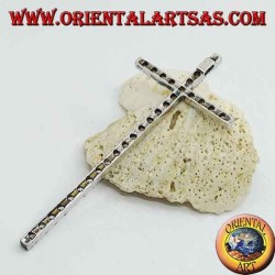 Rhodium-plated silver pendant with large cross and embedded zircons