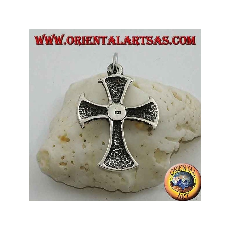 Pendentif en argent en forme de croix avec turquoise centrale ronde