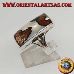 Bague en argent avec nacre tachetée rectangulaire
