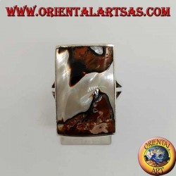 Bague en argent avec nacre tachetée rectangulaire