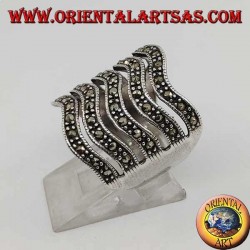 Anillo de plata de 5 líneas onduladas con marcasita