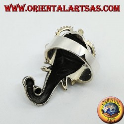 Bague en argent en forme de tête de Ganesh avec une rose entre le tronc (grand)