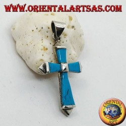 Pendentif croix en argent avec bras en pâte turquoise et structure en argent