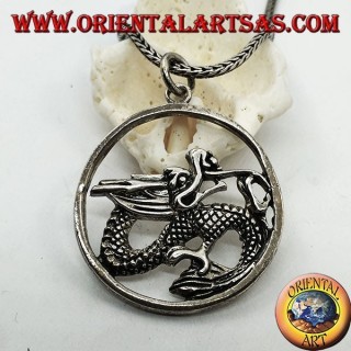 Silver dragon pendant in the circle (large)