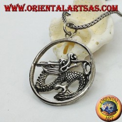 Colgante de plata del dragón en el círculo (grande)