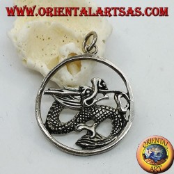 Silver dragon pendant in the circle (large)