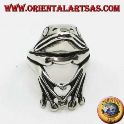 Silver ring in the shape of a clinging frog