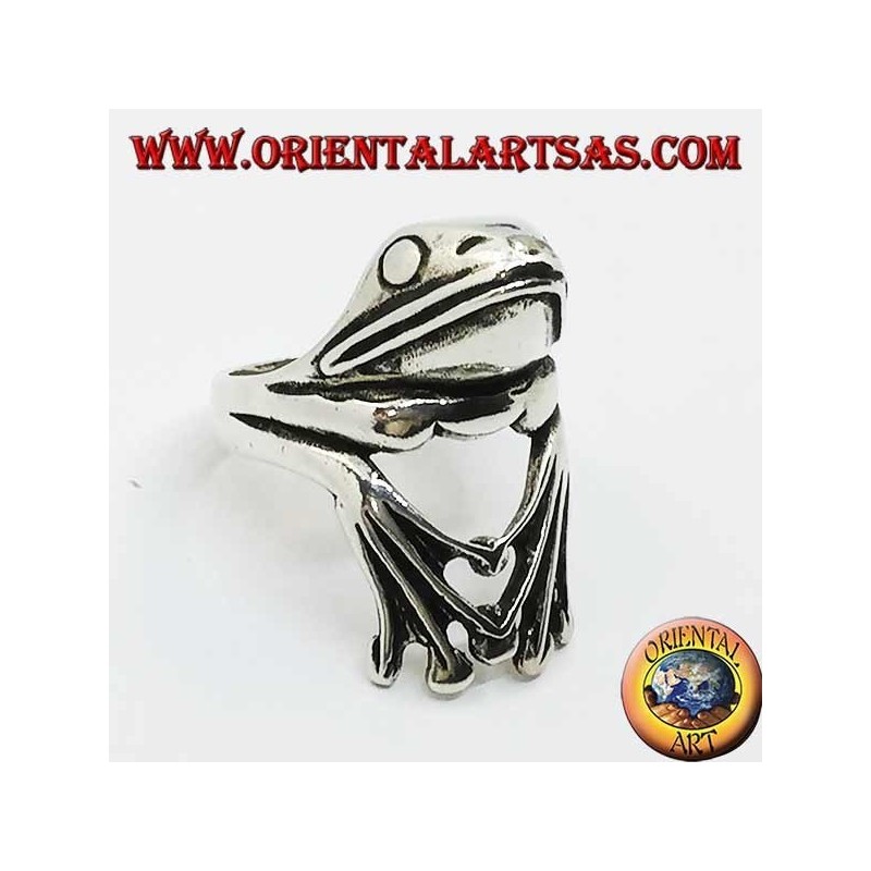 Bague en argent en forme de grenouille accrochée