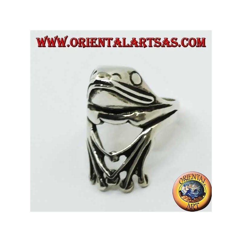 Bague en argent en forme de grenouille accrochée