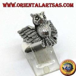 Anello in argento con gufo intero con ali aperte