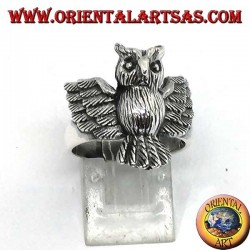 Silver ring with whole owl with open wings