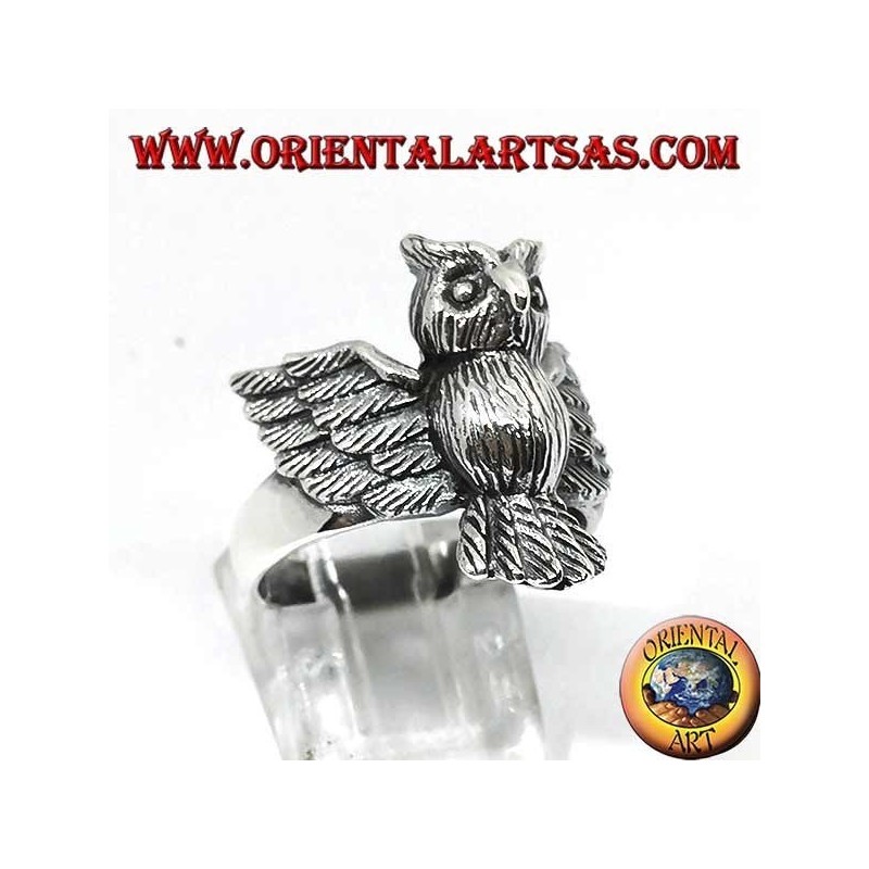 Anello in argento con gufo intero con ali aperte